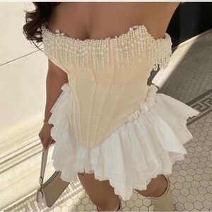 HOUSE OF CB 'Aubrie' Vintage Cream Embellished Satin Corset size XS
